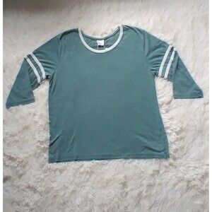 Exist Top Tee Olive Green Burnout Semi Sheer 3/4 Sleeve Stretch Lightweight XL